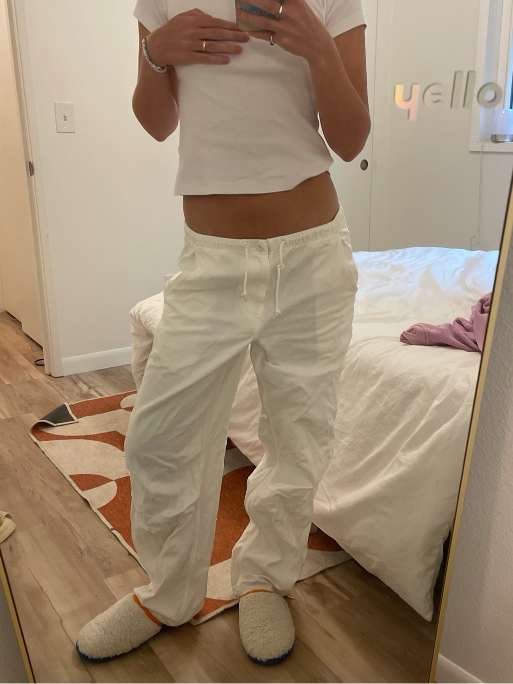 TNA White Wide Leg Drawstring Pants
